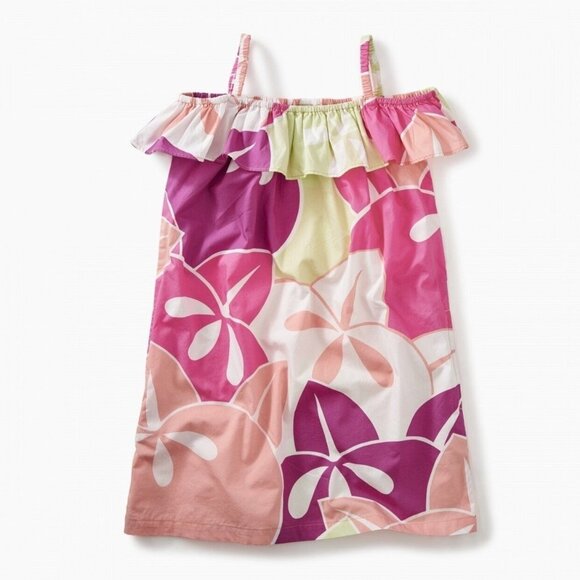 NWT Tea Collection Ruffle Neck Dress Floral Tropical Size 4 - Picture 1 of 1